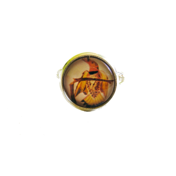 Pierścionek z grafiką – Dzięcioł różowoszyi, srebrny z regulacją