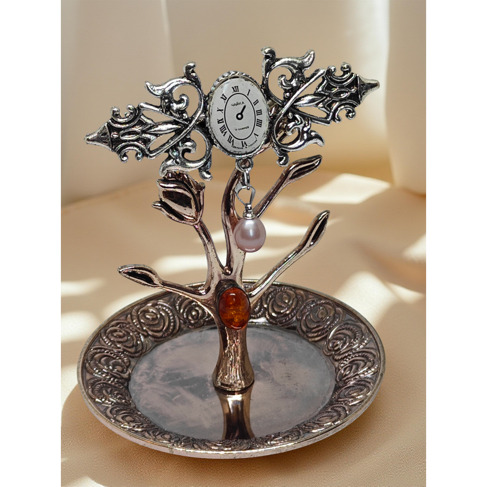 Broszka Steampunkowa z Tarczą Zegarka i Perełką