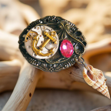 Steampunkowa Broszka Morska – Mechanizm Zegarkowy, Kotwica, Ośmiornica i Muszla