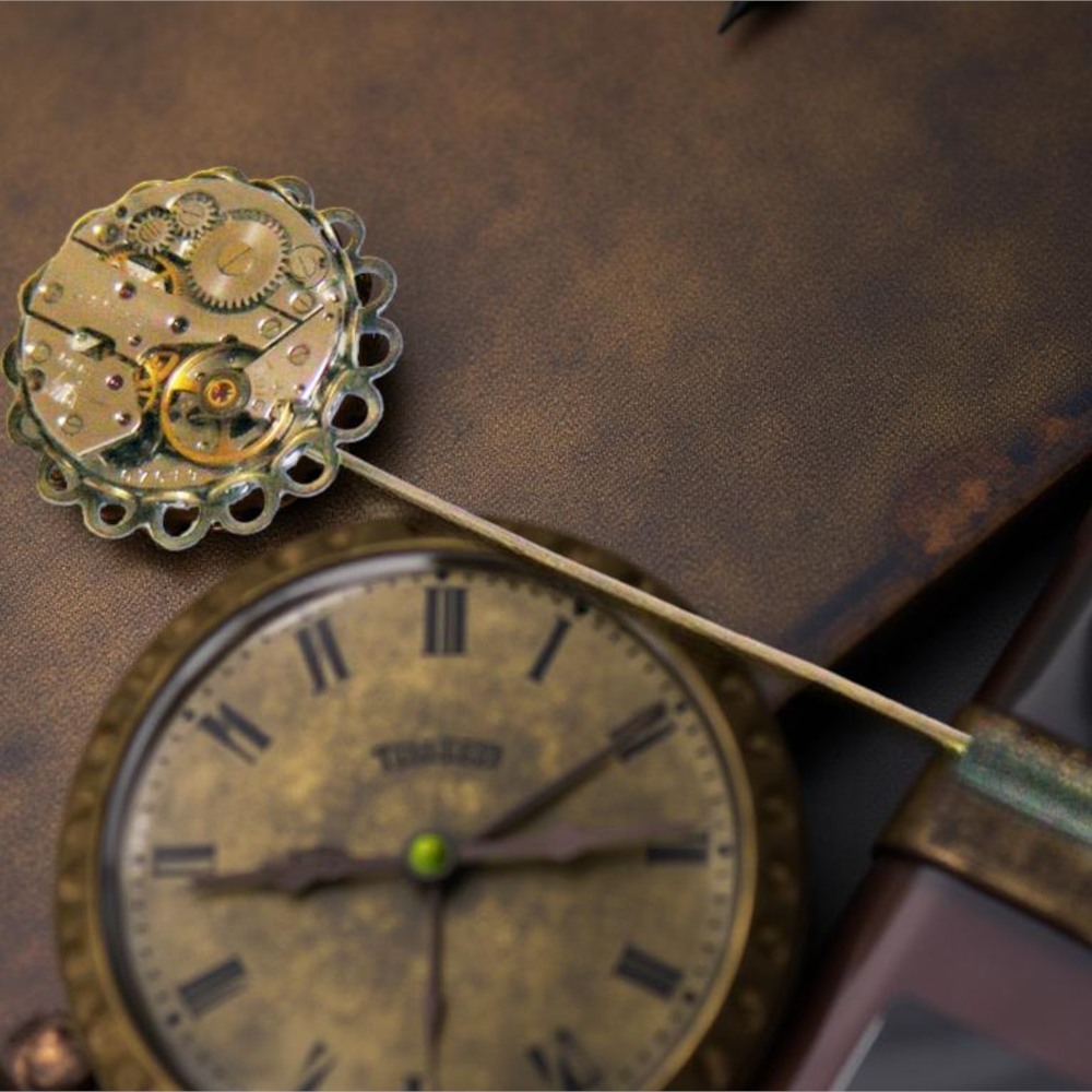Steampunkowa Broszka Szpilkowa – Mechanizm Zegarkowy i Ażurowa Baza