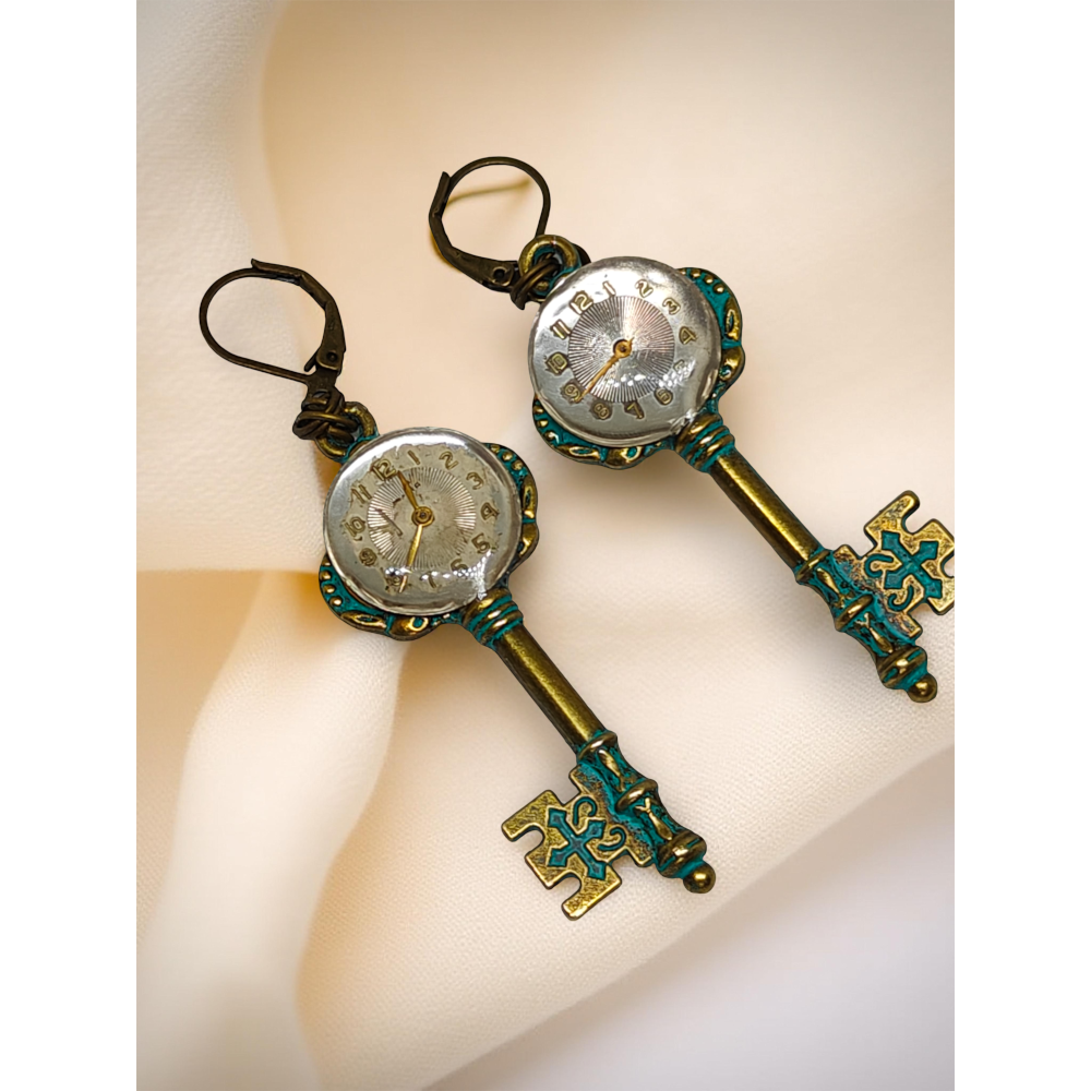Kolczyki Steampunkowe Klucze – Tarcza Zegarka II