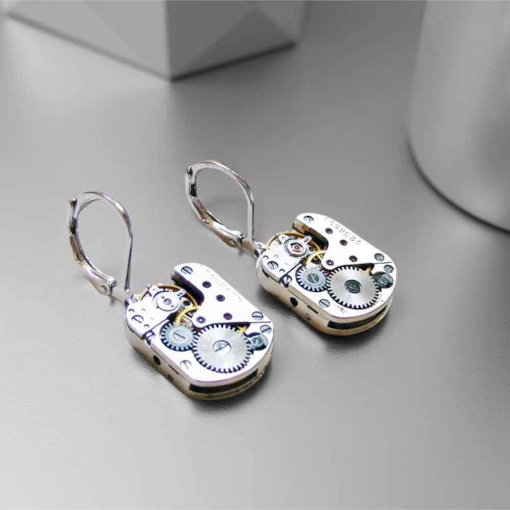 Kolczyki Steampunkowe – Mechanizmy Zegarkowe na Biglach Angielskich