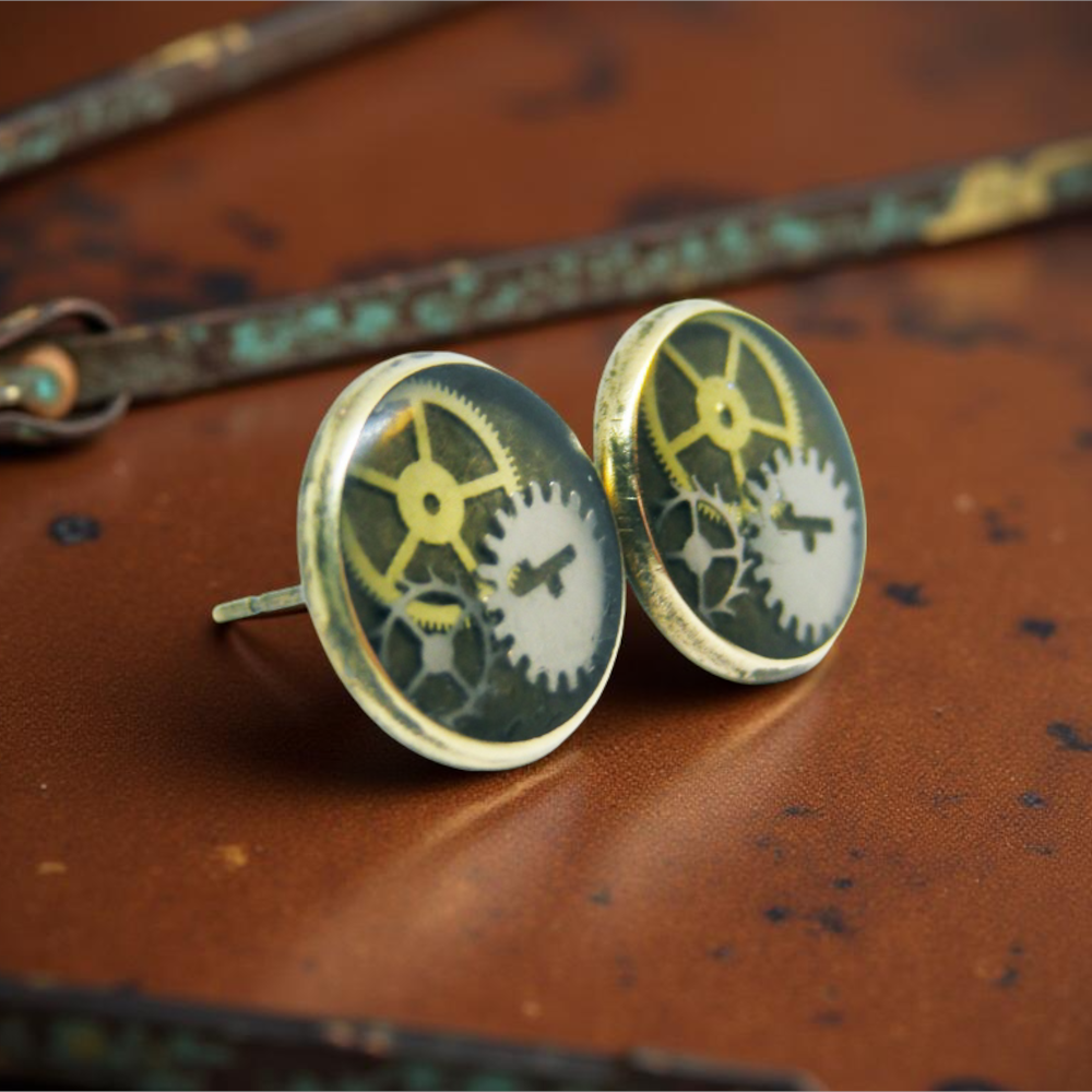 Kolczyki Wkrętki Industrialne – Mechanizmy Zegarkowe w Żywicy
