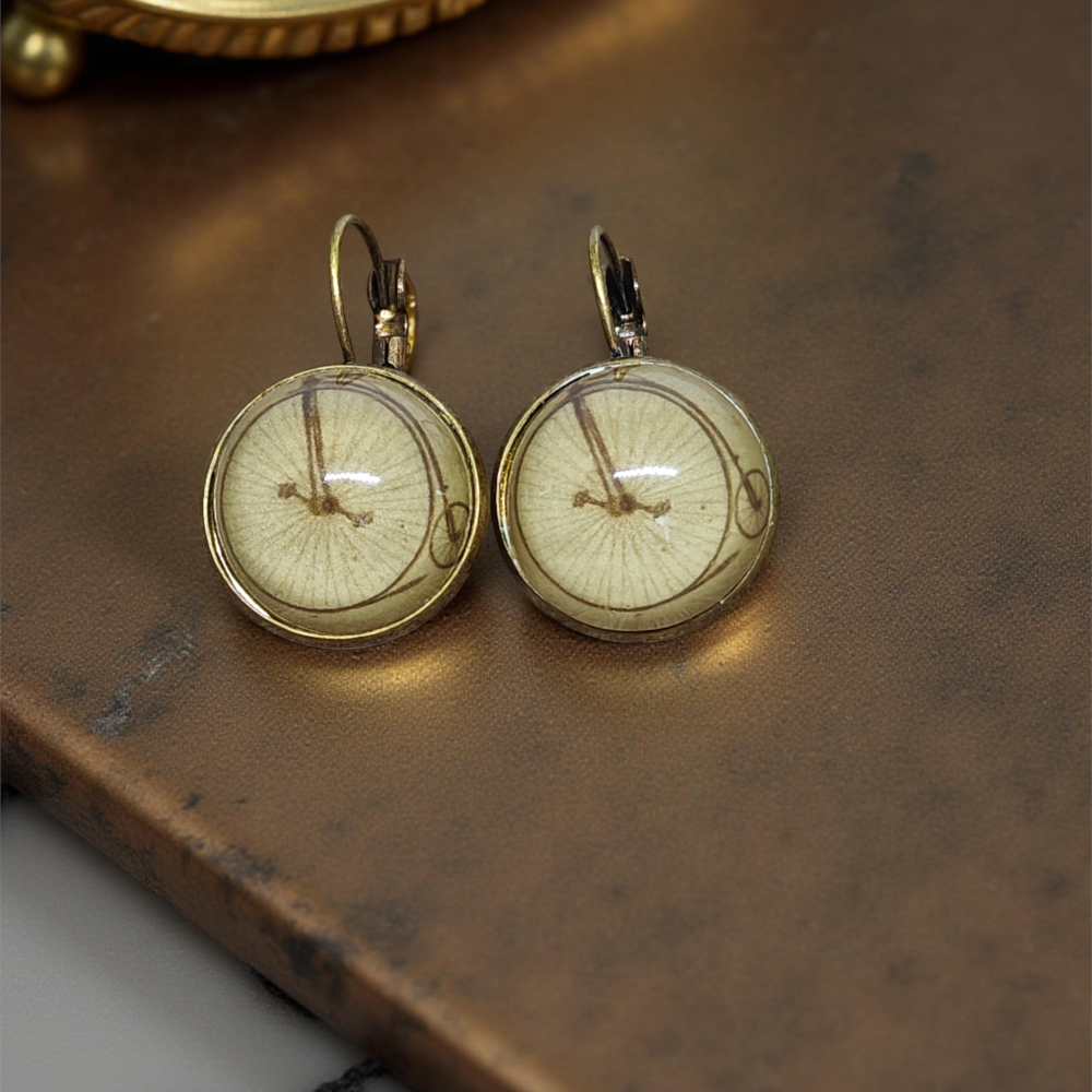 Kolczyki steampunk z grafiką - Bicykl I