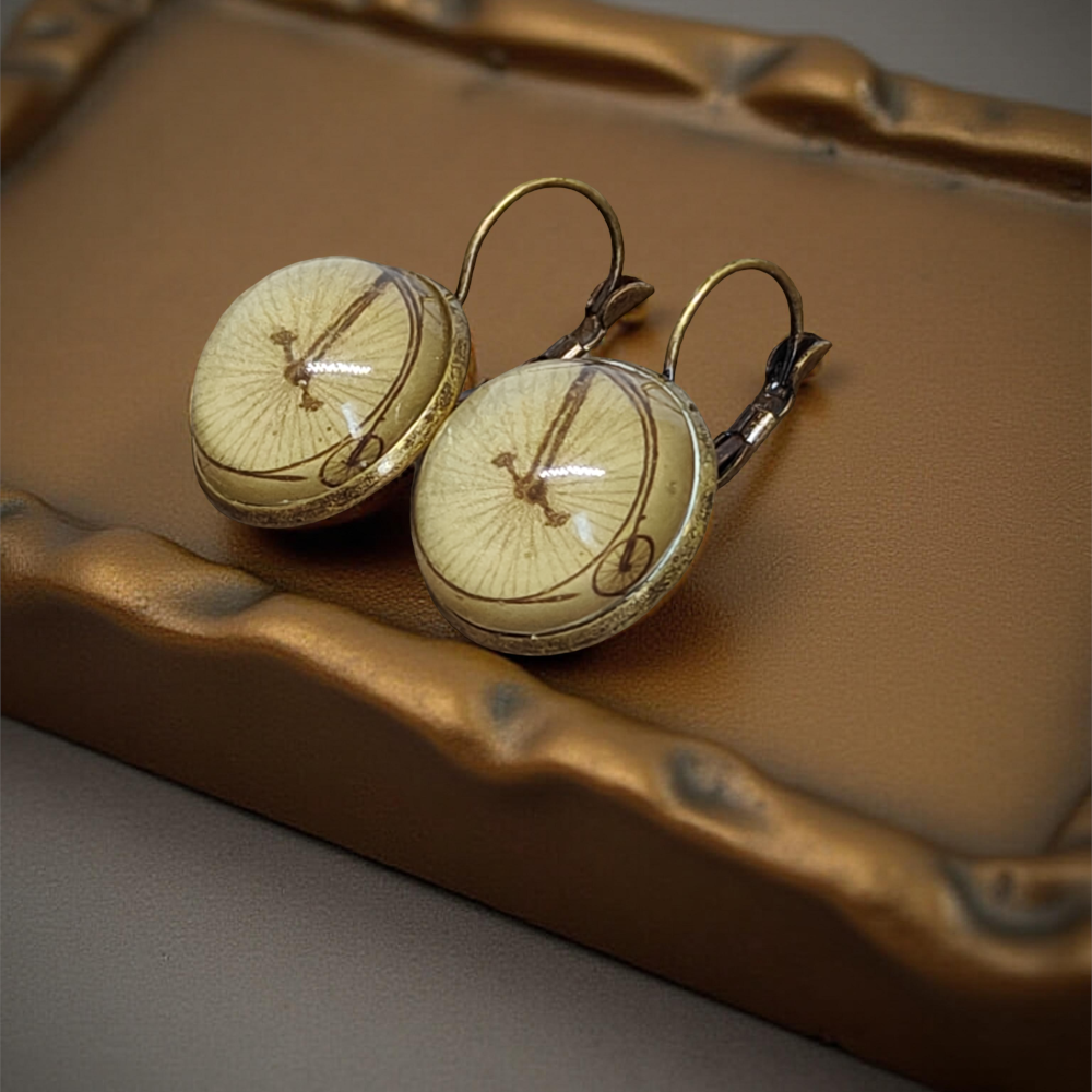 Kolczyki steampunk z grafiką - Bicykl I