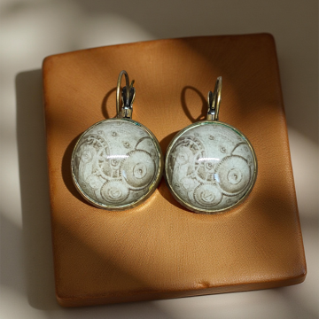 Kolczyki steampunk z grafiką - Mechanizm II