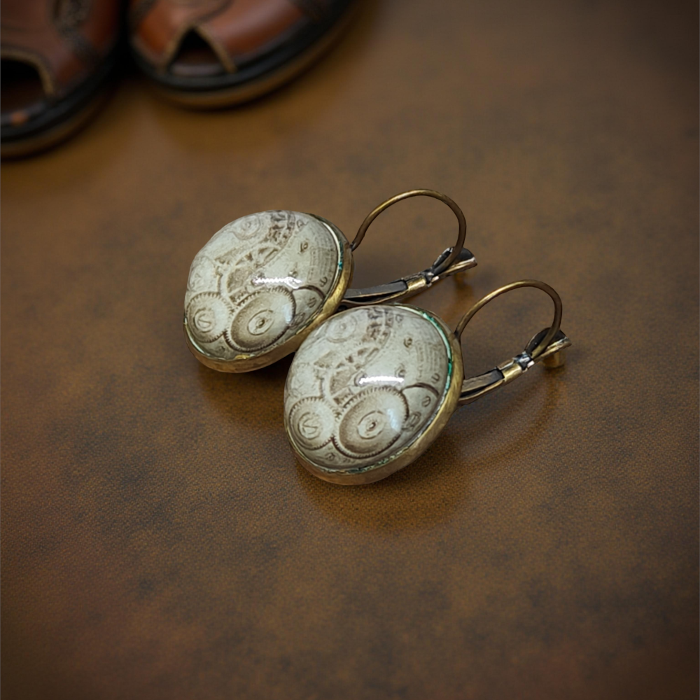 Kolczyki steampunk z grafiką - Mechanizm II