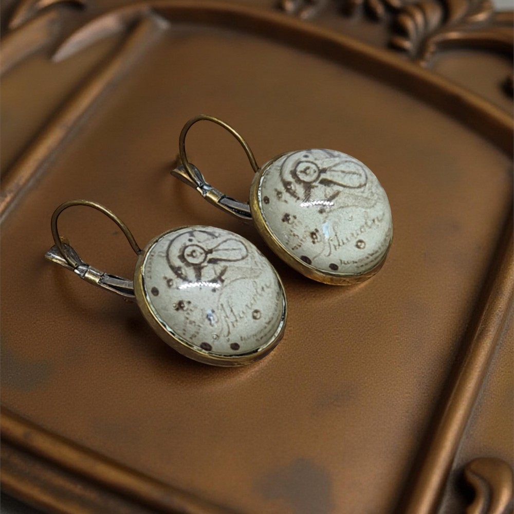 Kolczyki steampunk z grafiką - Mechanizm III