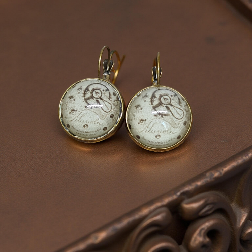 Kolczyki steampunk z grafiką - Mechanizm III