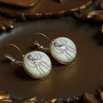 Kolczyki steampunk z grafiką - Ośmiornica II