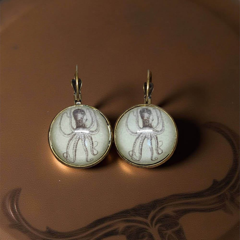 Kolczyki steampunk z grafiką - Ośmiornica II