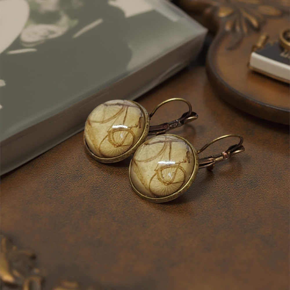 Kolczyki steampunk z grafiką - Rower III