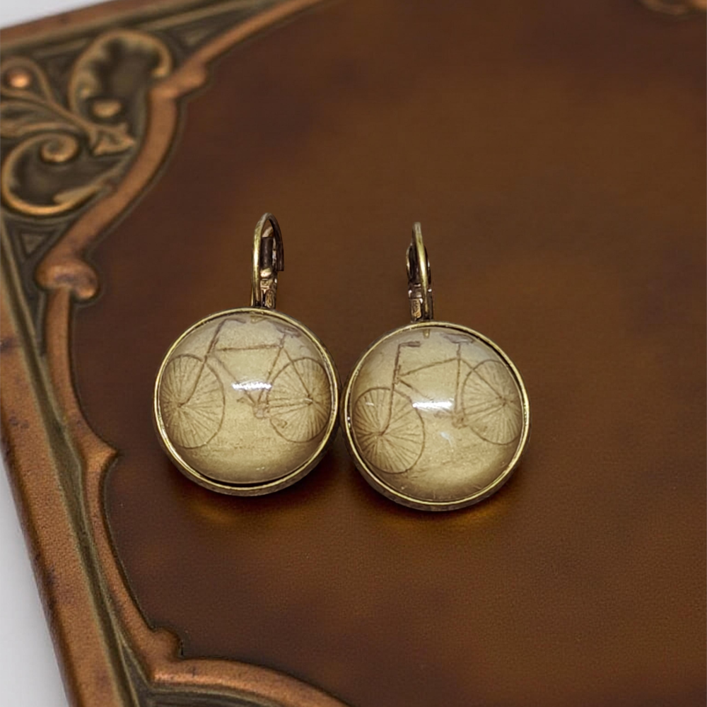 Kolczyki steampunk z grafiką - Rower IV