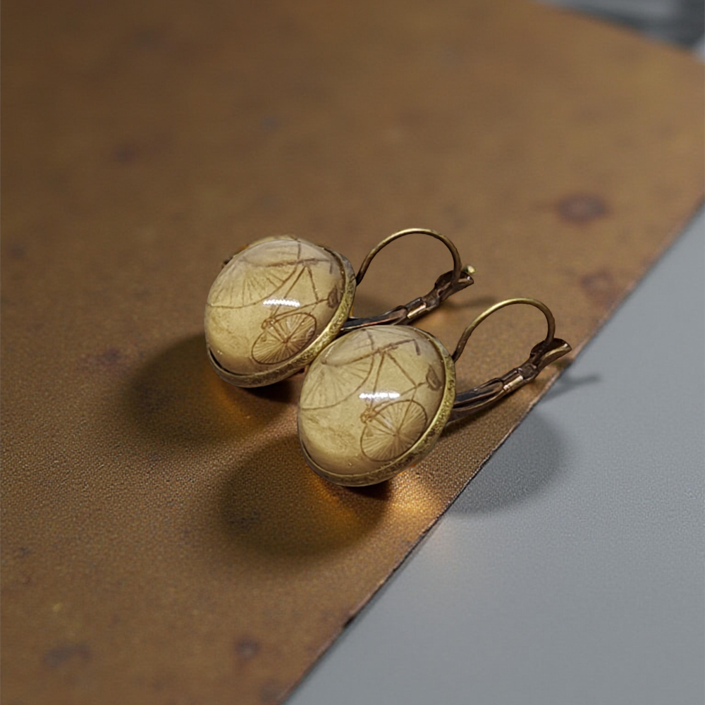 Kolczyki steampunk z grafiką - Rower IV