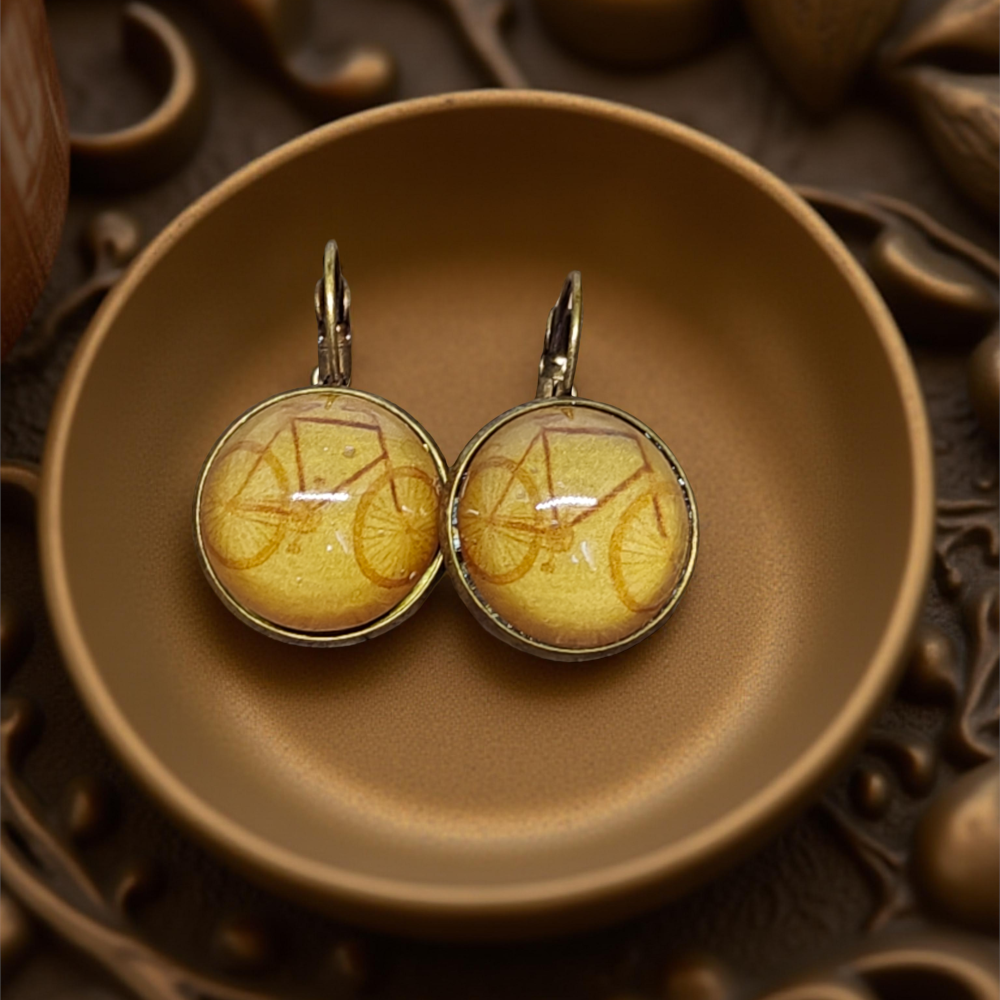 Kolczyki steampunk z grafiką - Rower VII