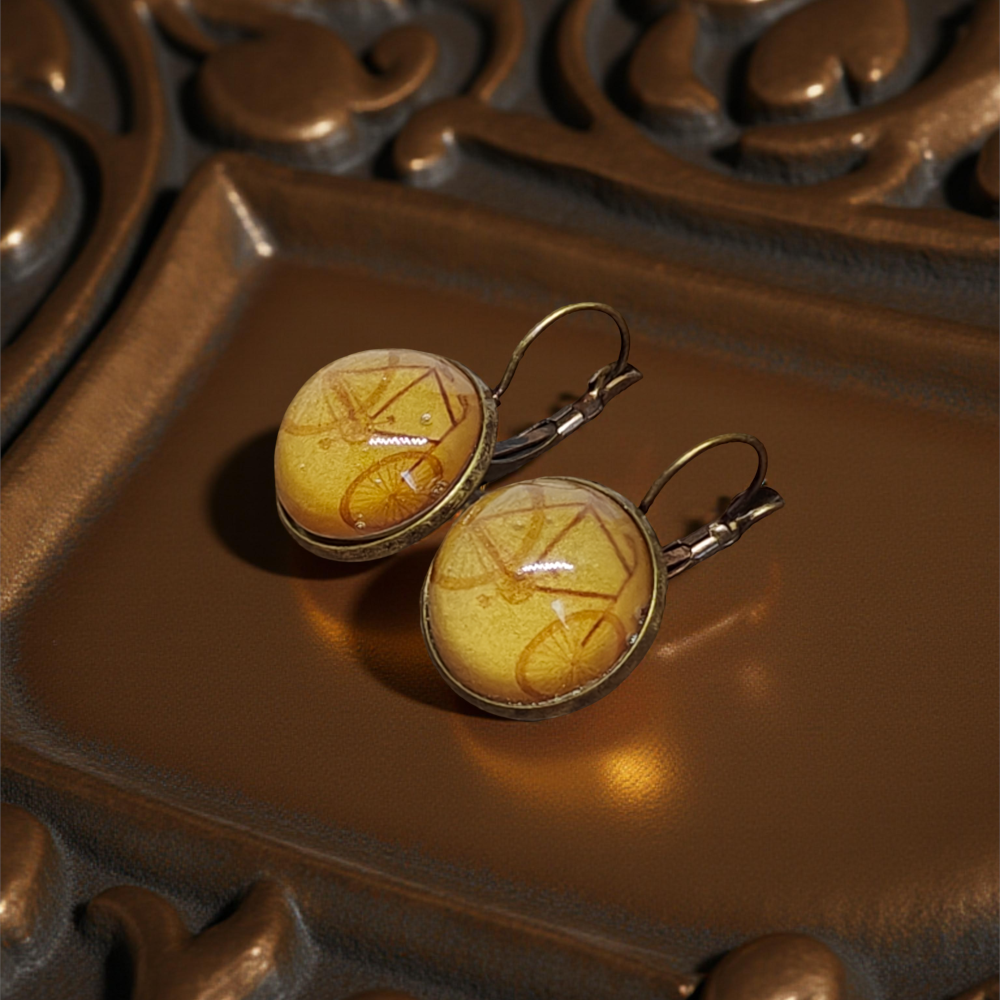 Kolczyki steampunk z grafiką - Rower VII