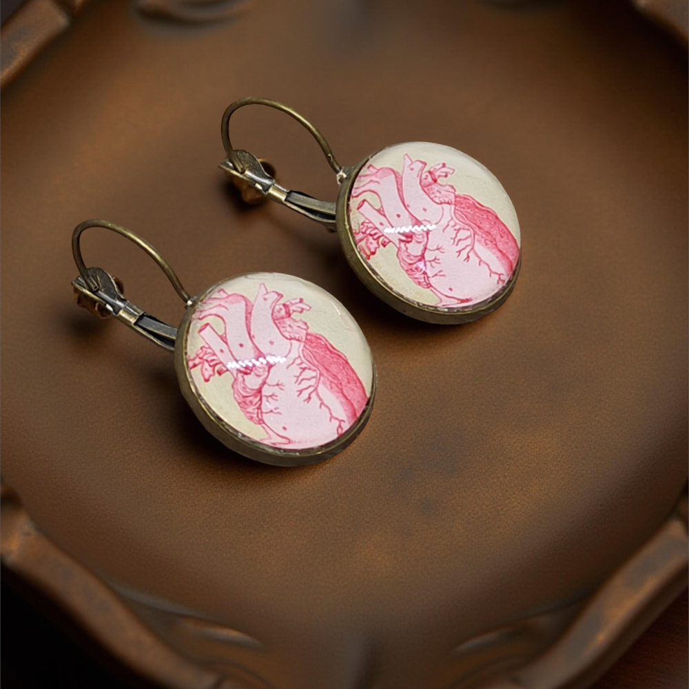 Kolczyki steampunk z grafiką - Steampunkowe Serce