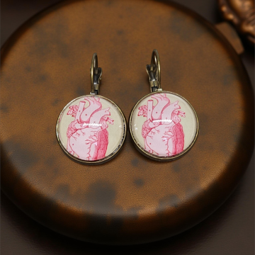 Kolczyki steampunk z grafiką - Steampunkowe Serce