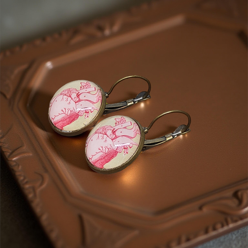 Kolczyki steampunk z grafiką - Steampunkowe Serce