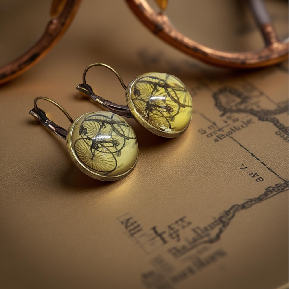 Kolczyki steampunk z grafiką - Tricykl I