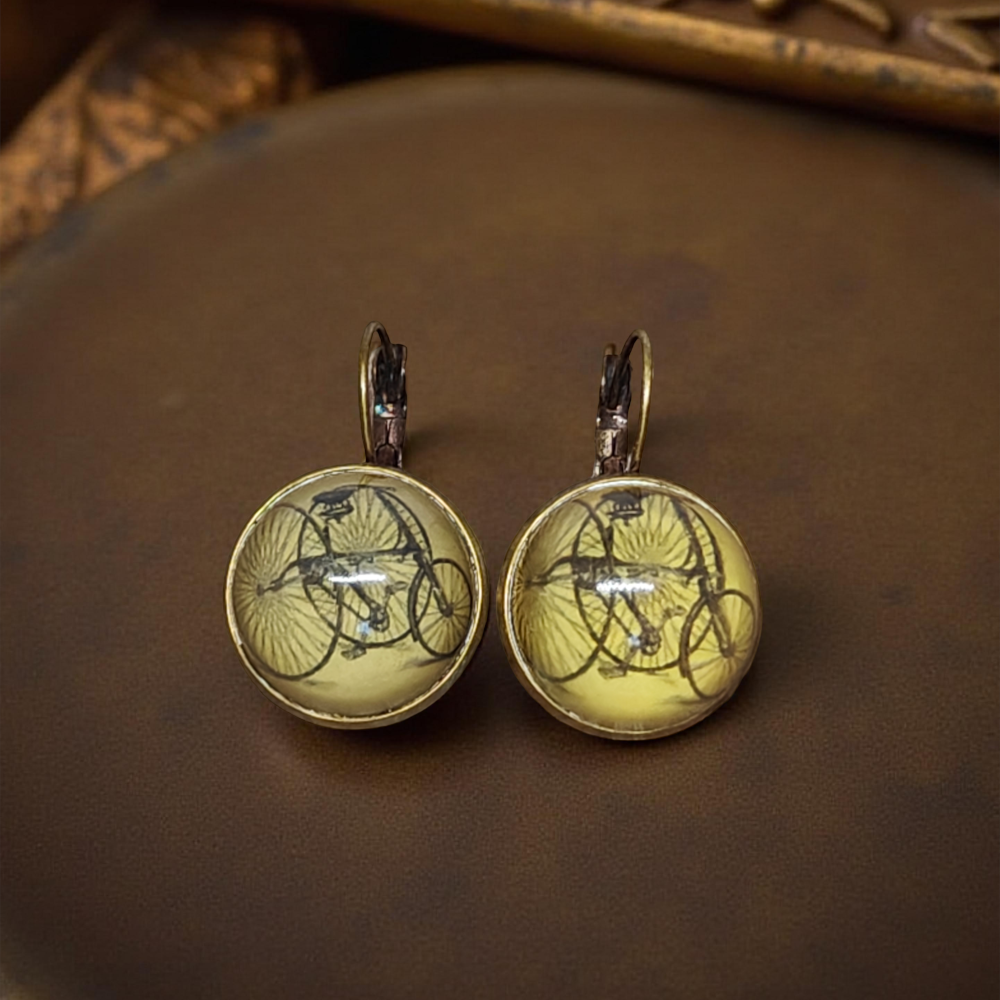 Kolczyki steampunk z grafiką - Tricykl I
