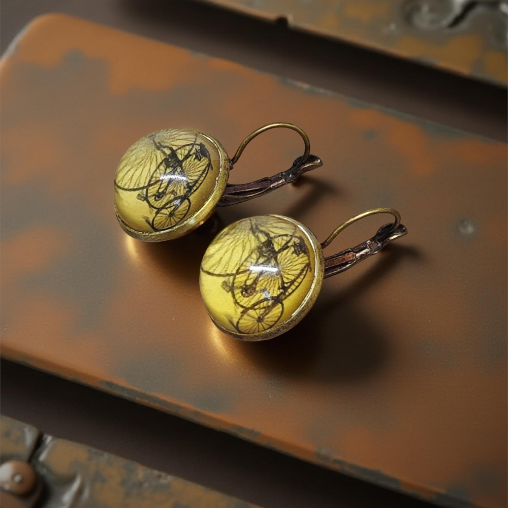 Kolczyki steampunk z grafiką - Tricykl I