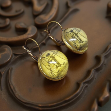 Kolczyki steampunk z grafiką - Tricykl II