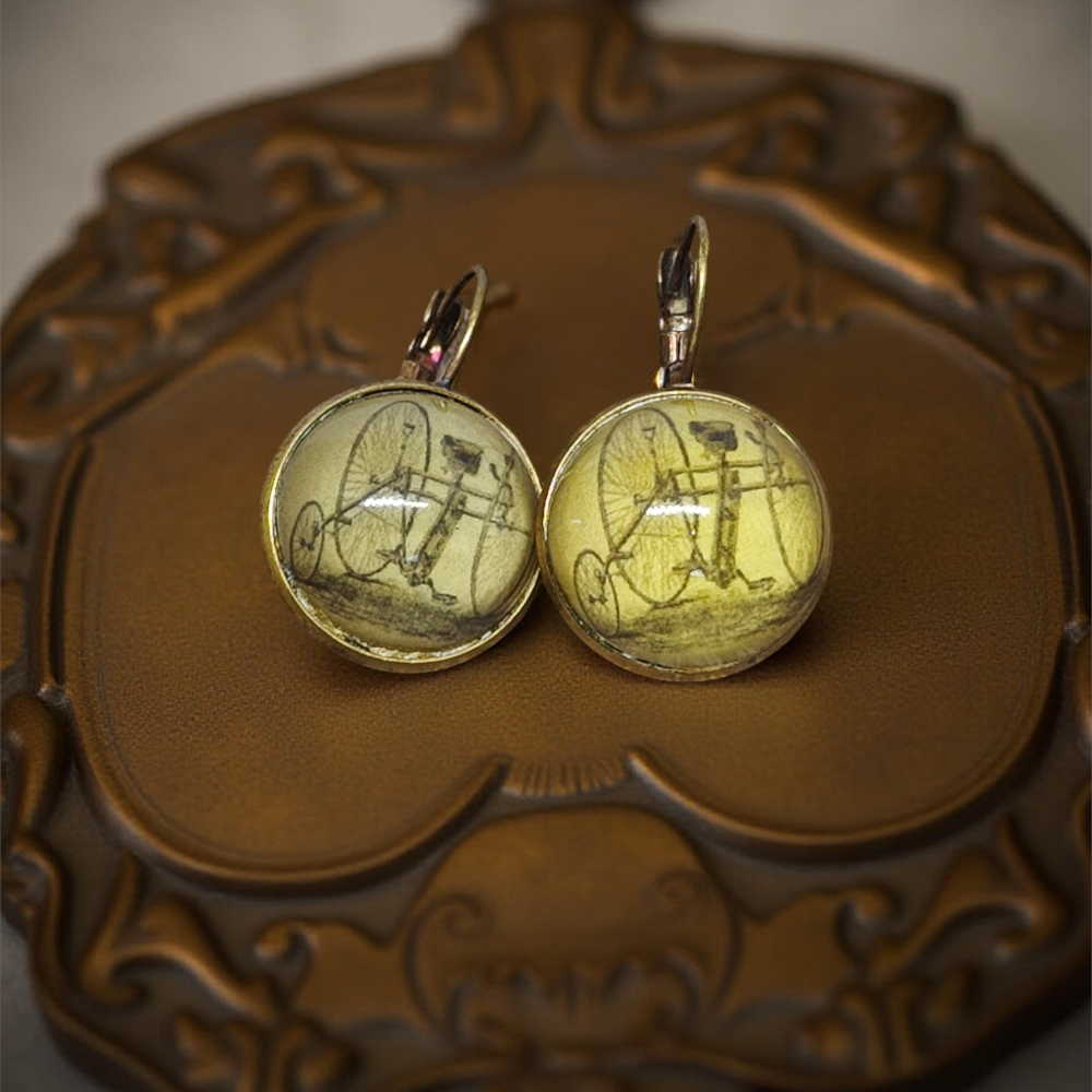 Kolczyki steampunk z grafiką - Tricykl II