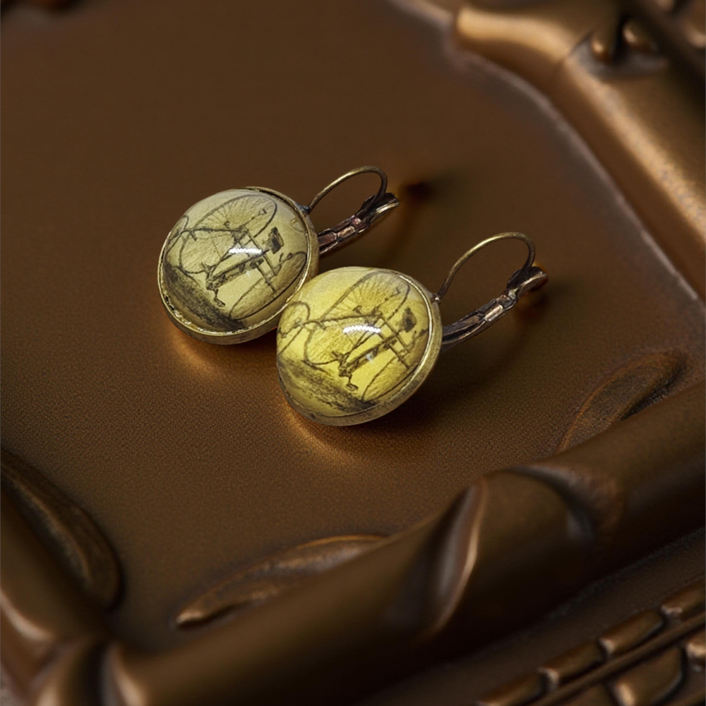 Kolczyki steampunk z grafiką - Tricykl II