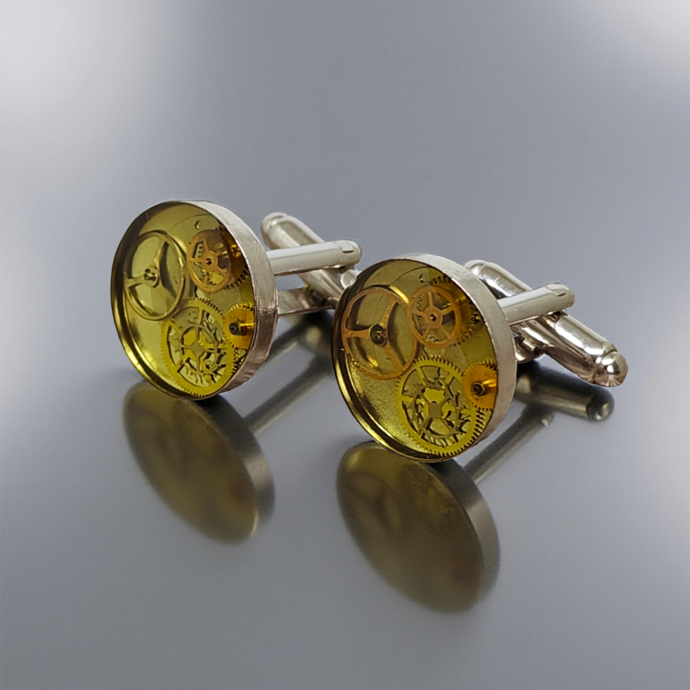 Industrialne spinki do mankietów z mechanizmami zegarkowymi – Edycja Mechaniczna