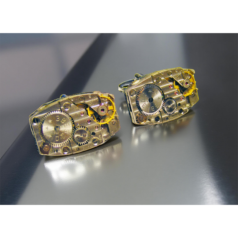 Spinki do mankietów Steampunk Zvezda II – Mechanizmy Zegarkowe i Skórzane Wykończenie