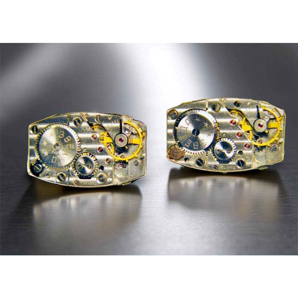 Spinki do mankietów Steampunk Zvezda II – Mechanizmy Zegarkowe i Skórzane Wykończenie