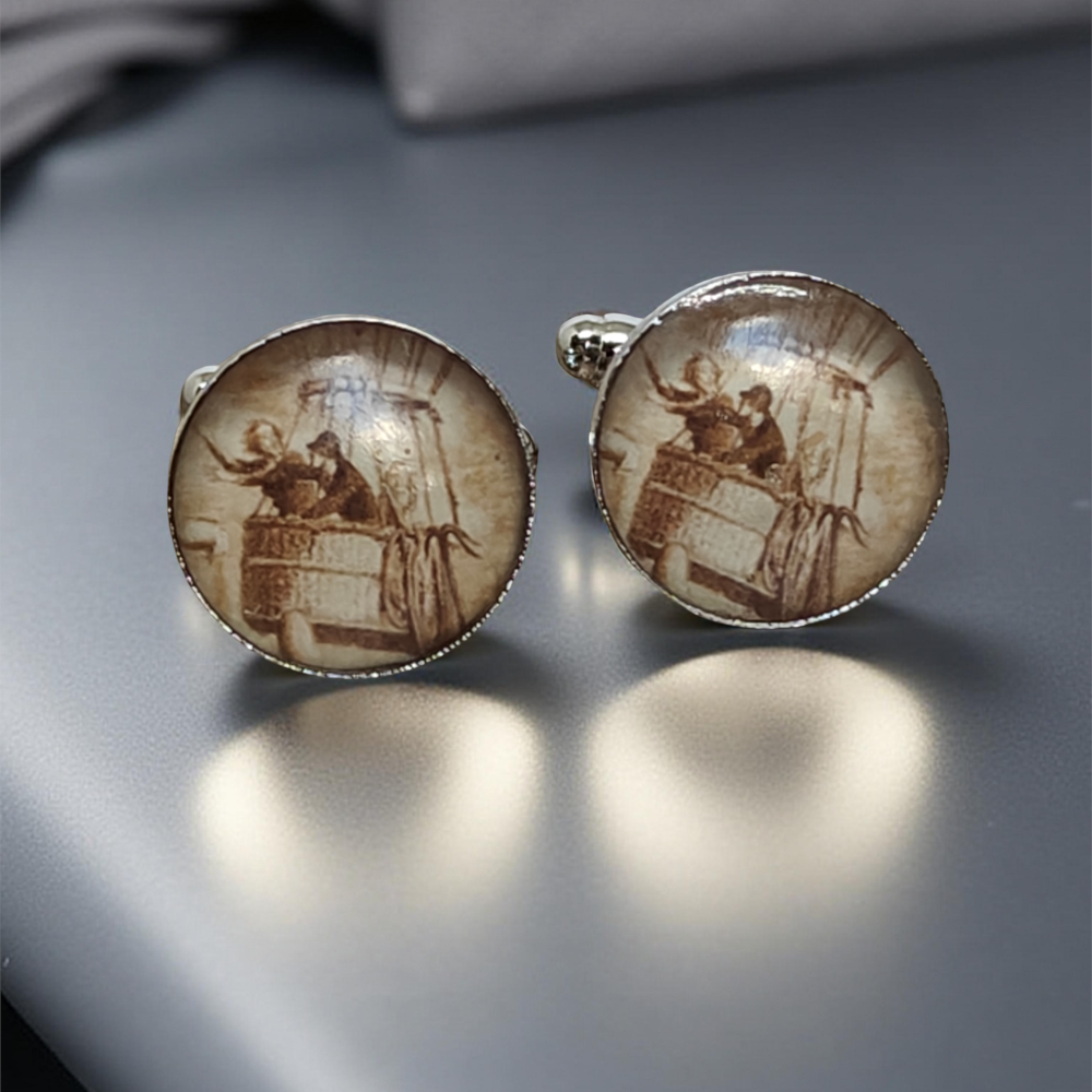 Spinki do mankietów steampunk – Julius Verne "A Drama In The Air"