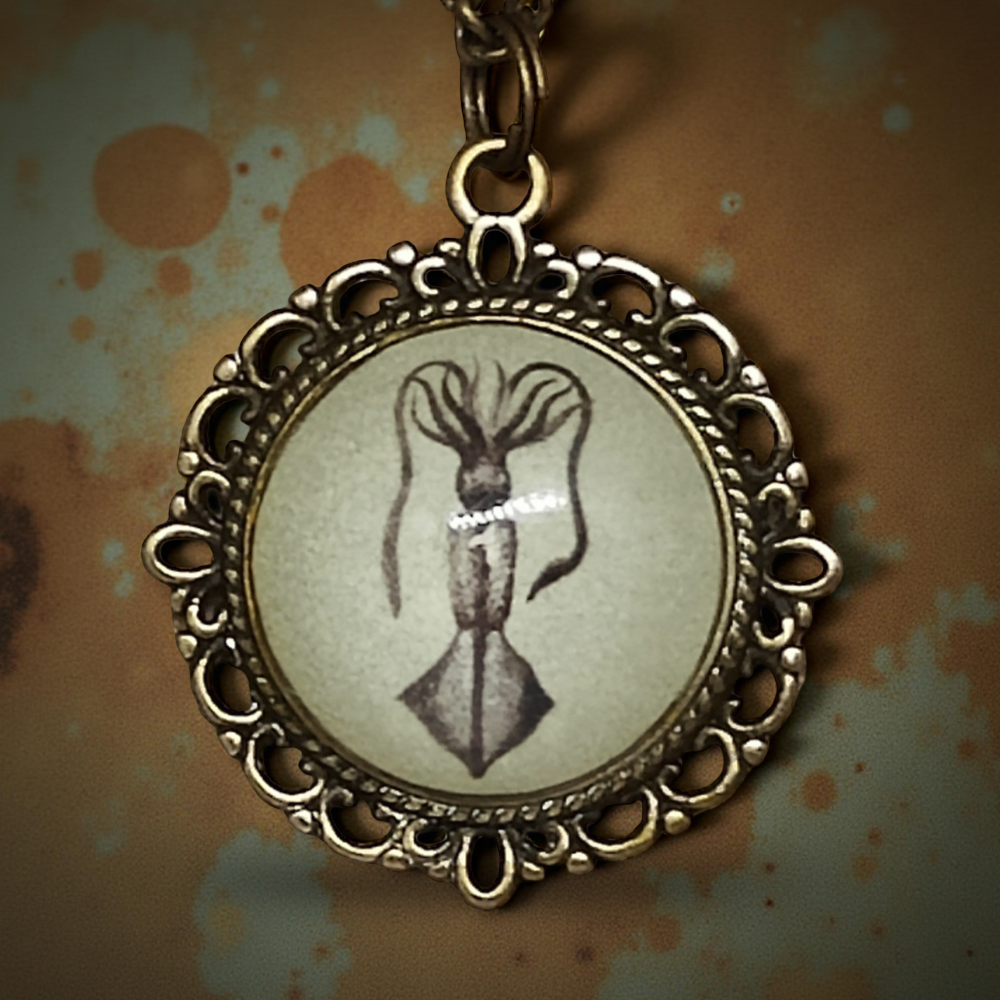 Wisiorek steampunk z grafiką - Kałamarnica