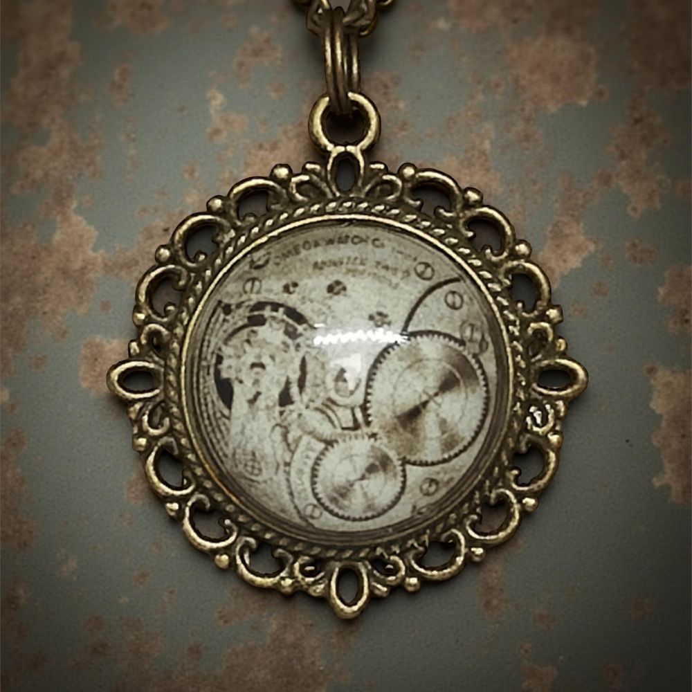 Wisiorek steampunk z grafiką - Mechanizm I