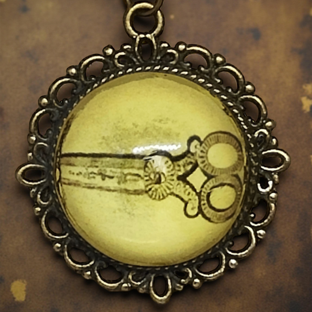 Wisiorek steampunk z grafiką - Nożyczki