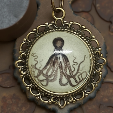 Wisiorek steampunk z grafiką - Ośmiornica I