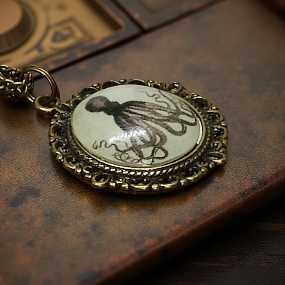 Wisiorek steampunk z grafiką - Ośmiornica I