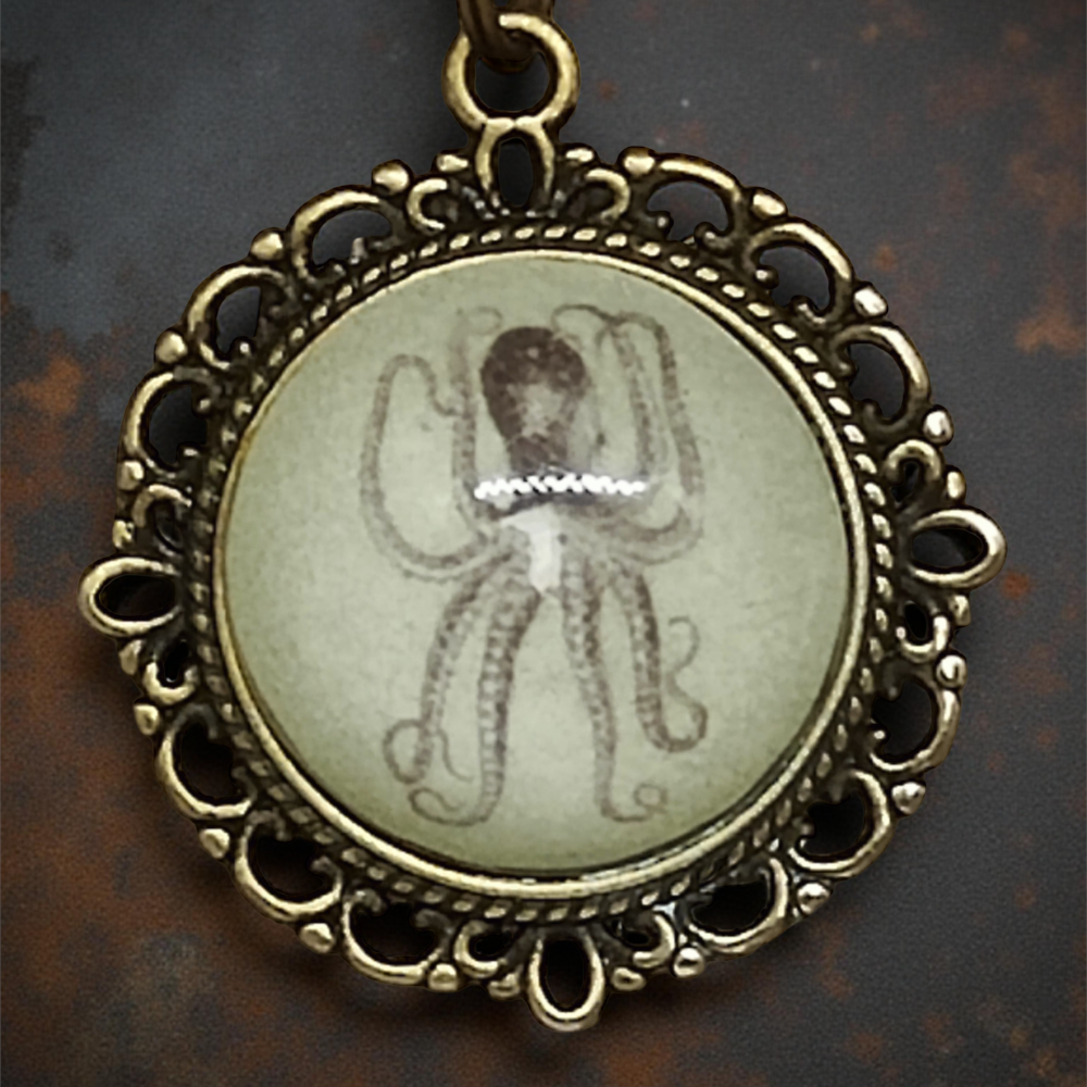 Wisiorek steampunk z grafiką - Ośmiornica II