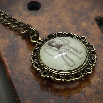 Wisiorek steampunk z grafiką - Ośmiornica II