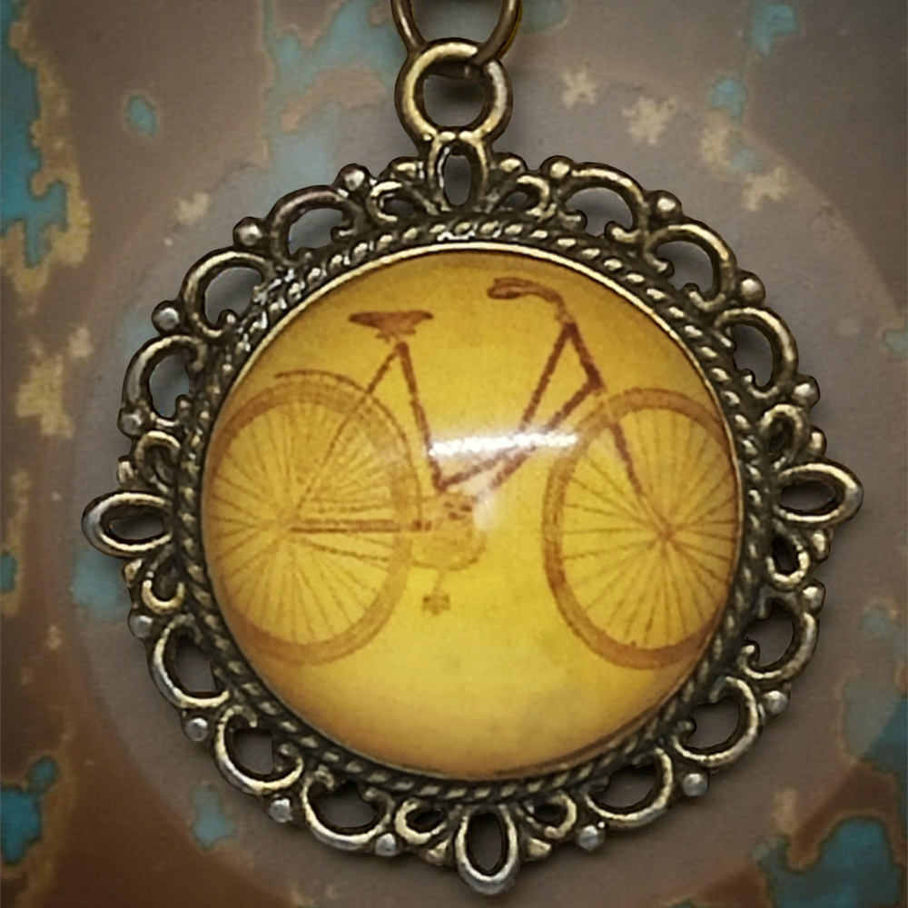 Wisiorek steampunk z grafiką - Rower VI