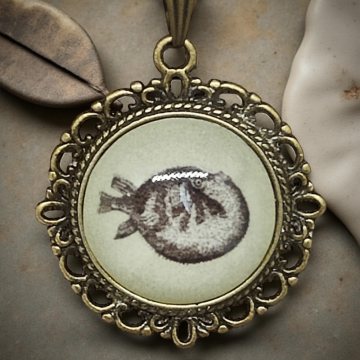 Wisiorek steampunk z grafiką - Ryba Jeżówka II