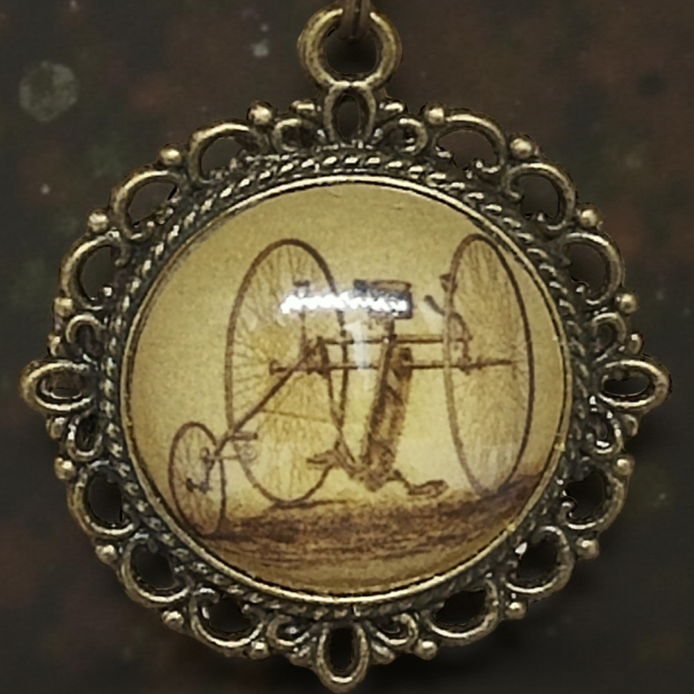 Wisiorek steampunk z grafiką - Tricykl II