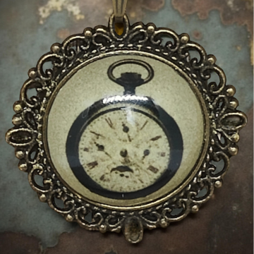 Wisiorek steampunk z grafiką - Zegarek I