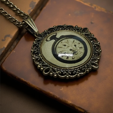 Wisiorek steampunk z grafiką - Zegarek I