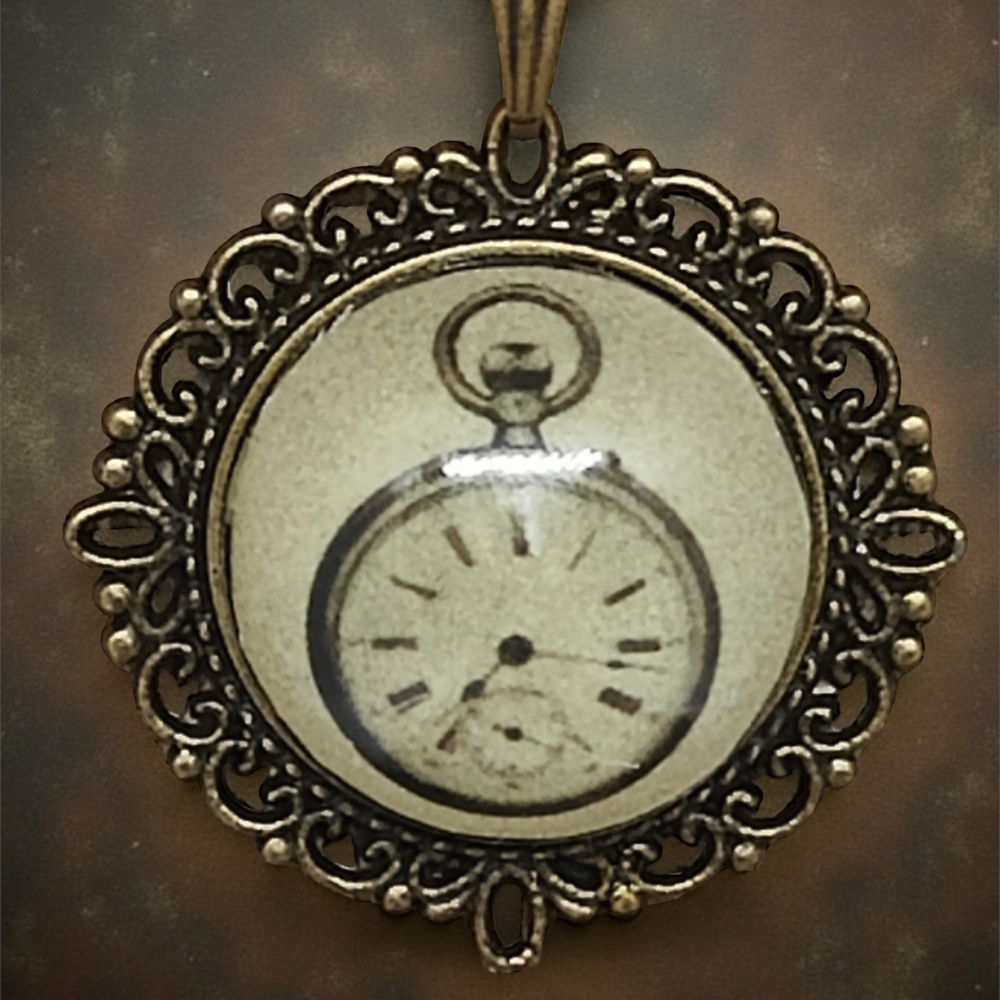 Wisiorek steampunk z grafiką - Zegarek II