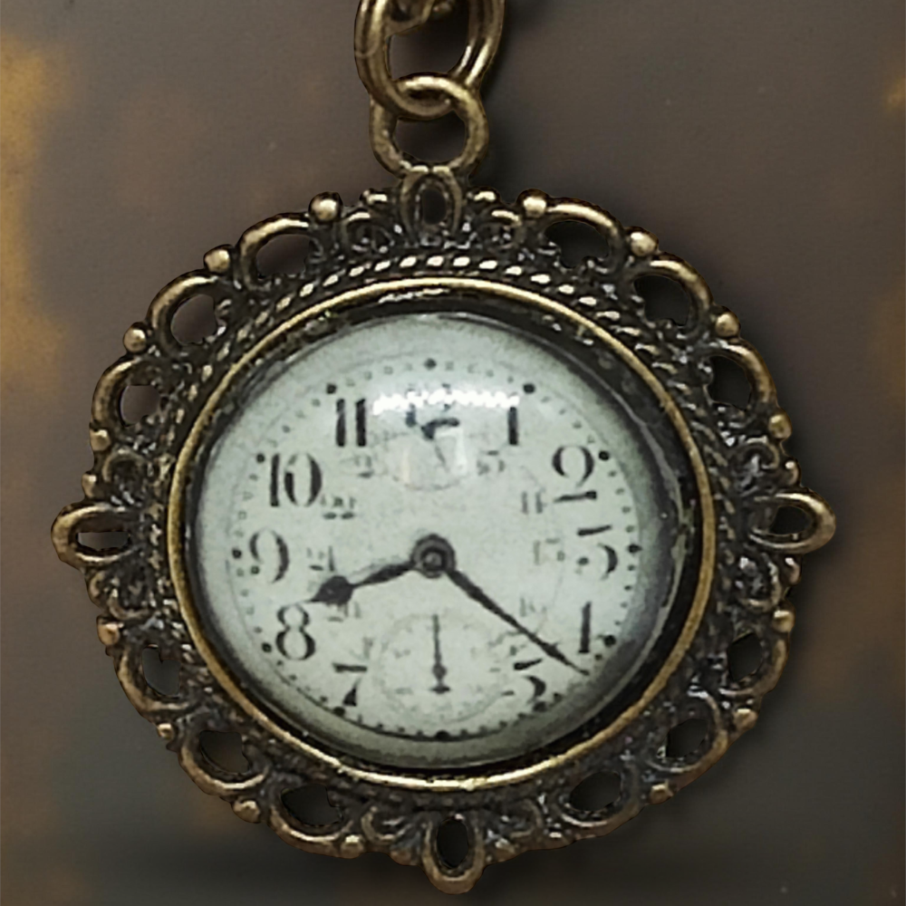 Wisiorek steampunk z grafiką - Zegarek III