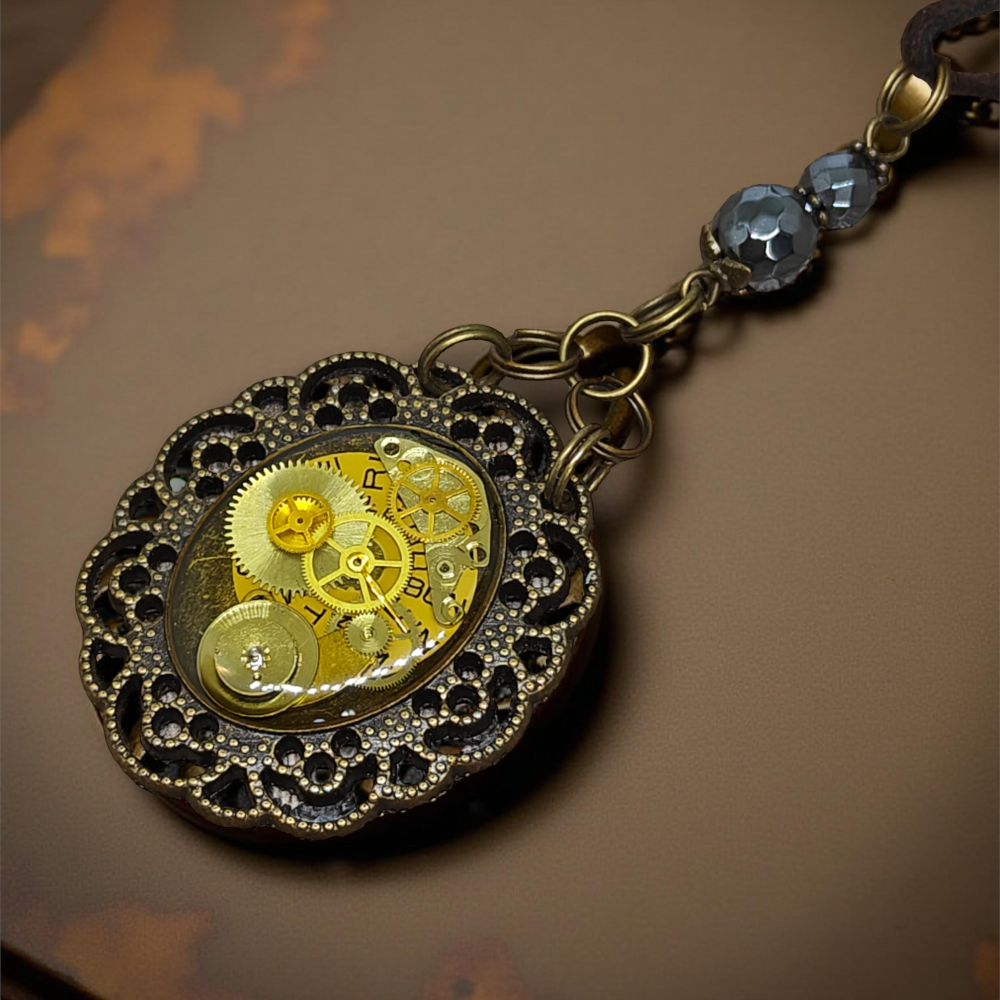 Industrialny Wisiorek Steampunk XXV z Mechanizmem Zegarkowym i Żywicą