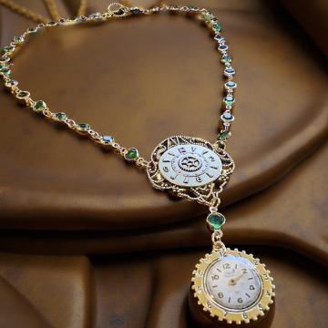 Naszyjnik Steampunkowy „Koła Czasu” – Zębate Koła i Tarcza Zegarka