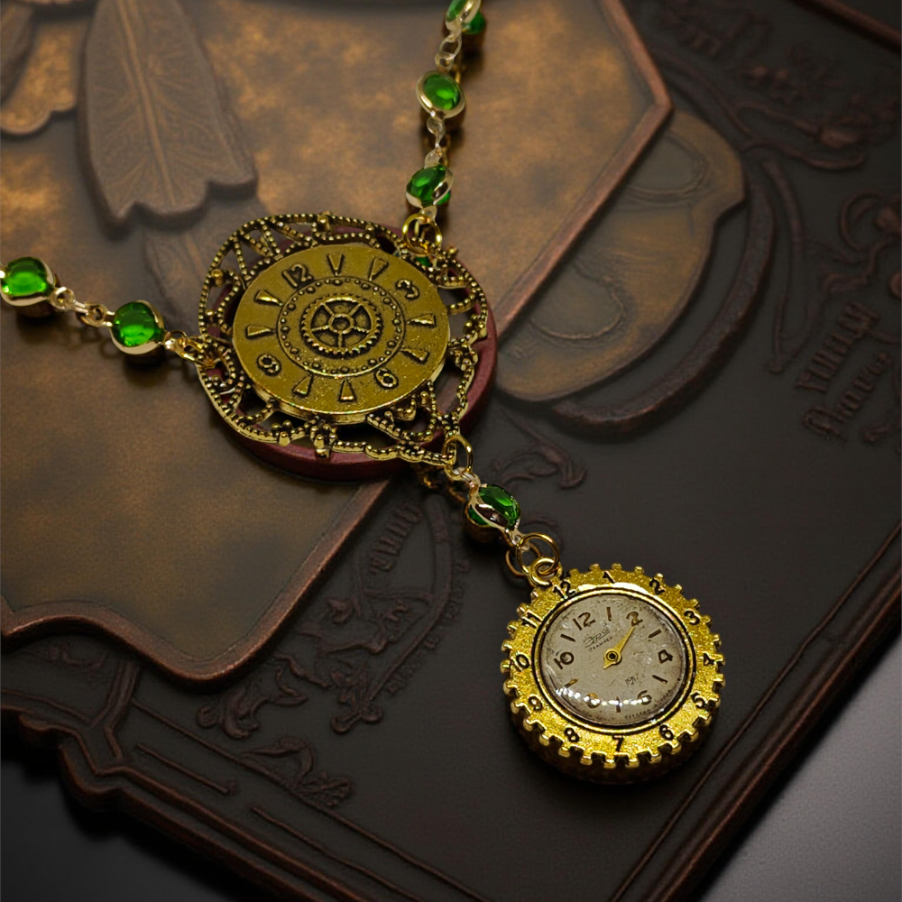 Naszyjnik Steampunkowy „Koła Czasu” – Zębate Koła i Tarcza Zegarka